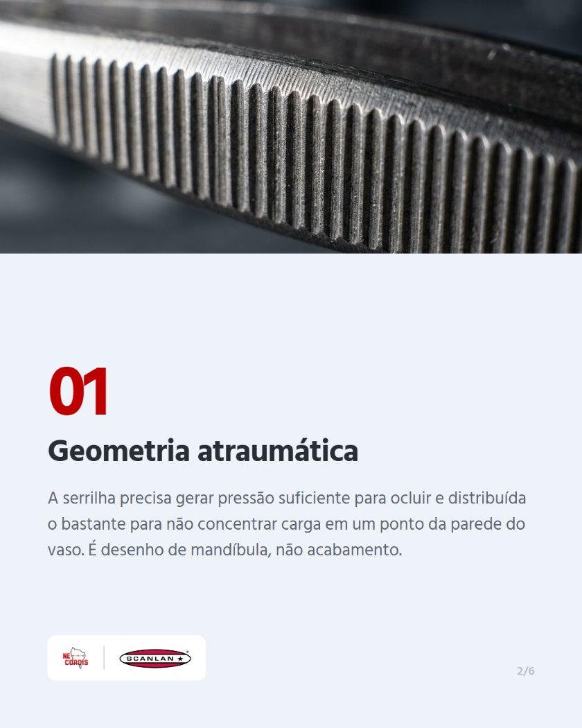 Num clamp vascular, o resto é haste e mola. Quem decide é a mandíbula. — arte 2 de 6