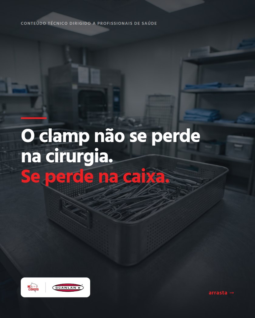 O clamp não se perde na cirurgia. Se perde na caixa. — arte 1 de 6