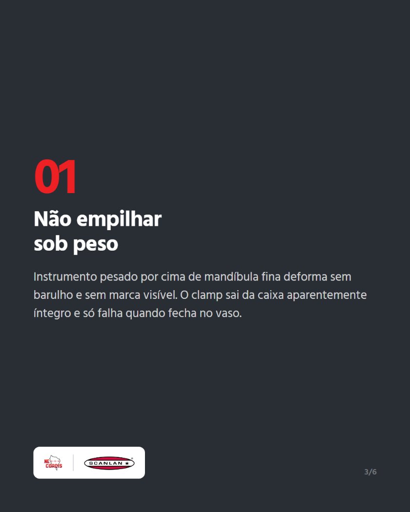 O clamp não se perde na cirurgia. Se perde na caixa. — arte 3 de 6